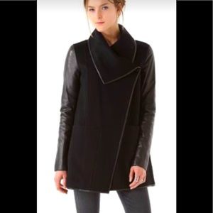 Mackage Black Wool Coat with Leather sleeves